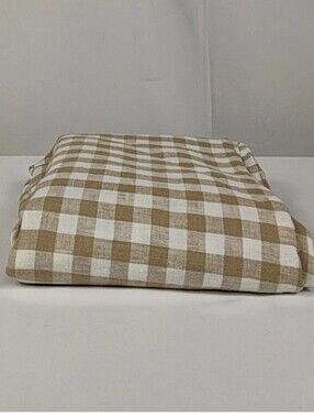 Quince European Linen Tan and White Gingham Buffalo Check 70" Round Tablecloth